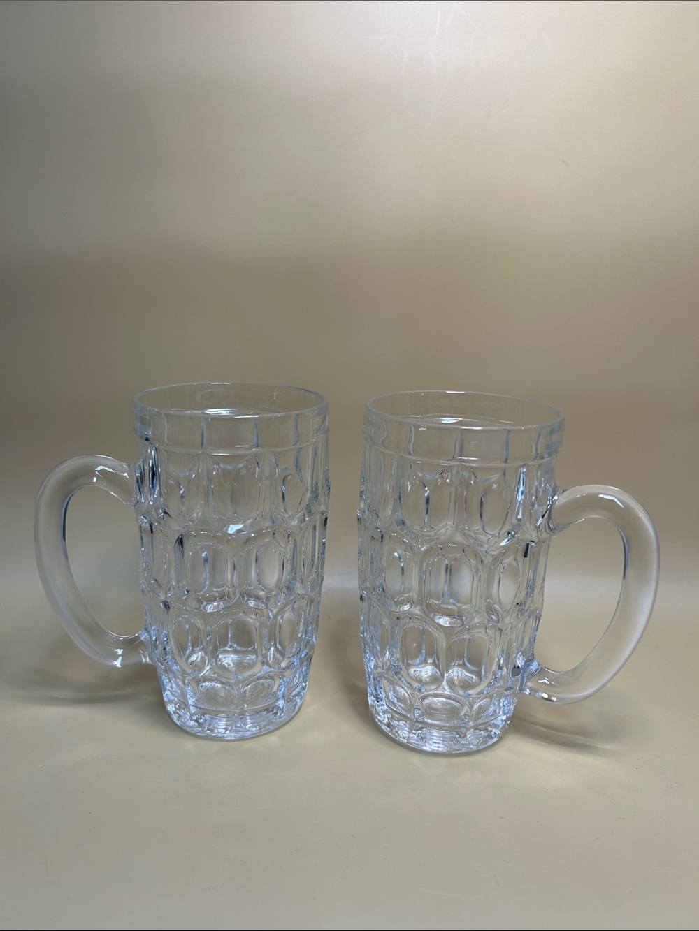 Arcoroc Beer Mug Britannia Thumbprint 13oz Clear Glass Thumb Dimple 5” set of 2